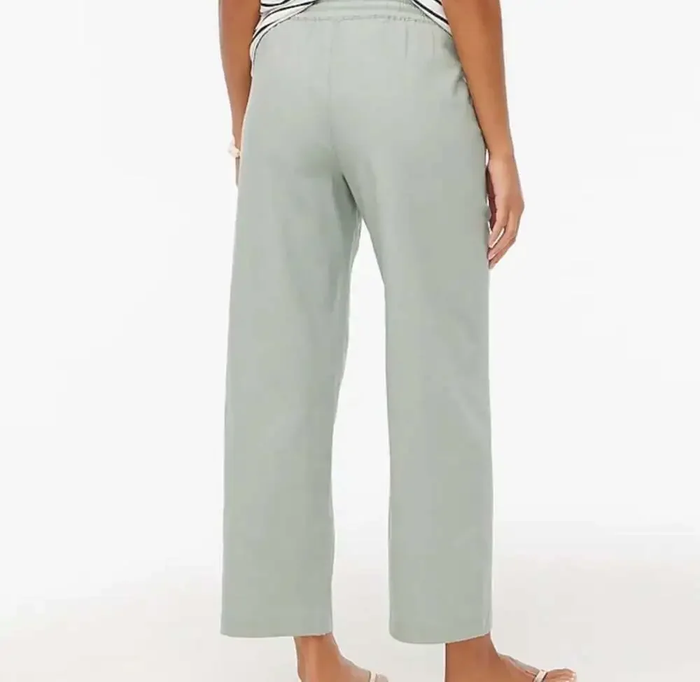 J.Crew Factory Women's Sage Green Linen Cotton Blend Wide-Leg Paper-Bag Pants Si